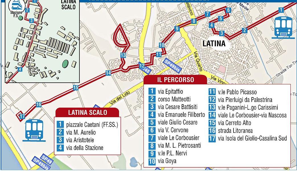 La mappa di quella che avrebbe dovuto essere la metropolitana leggera a Latina