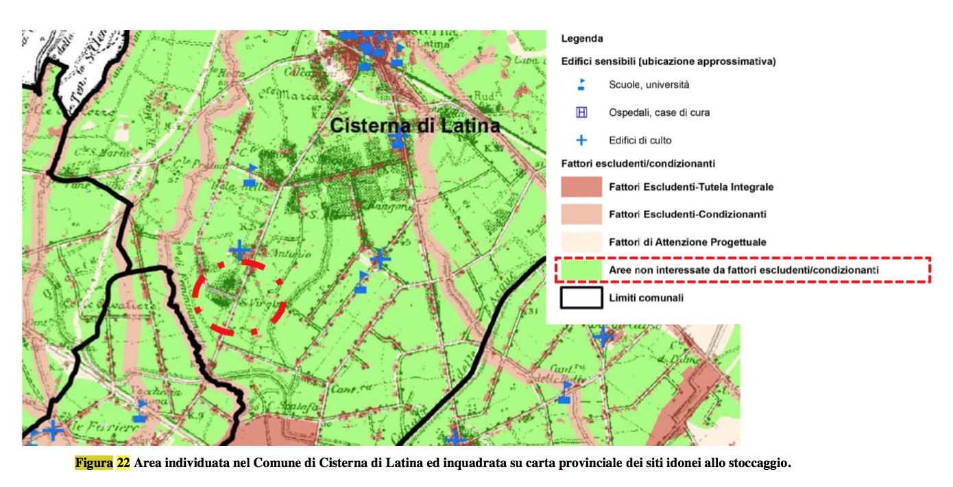Area a Cisterna individuata dai tecnici provinciali nella relazione