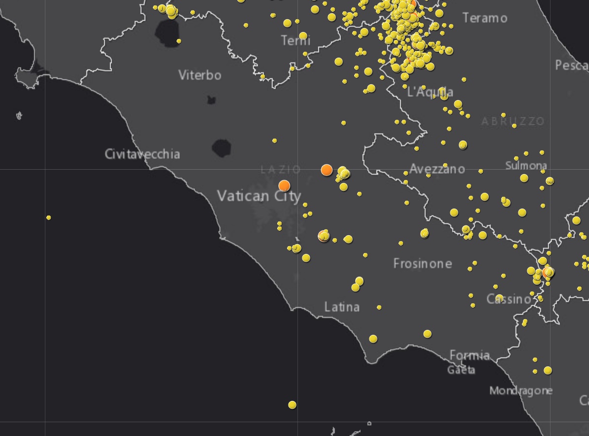 Mappa dei terremoti interattiva nel Lazio