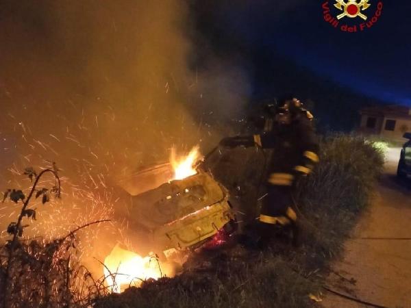 L'auto bruciata ritrovata nel fossato in Via Guglietto, Sezze
