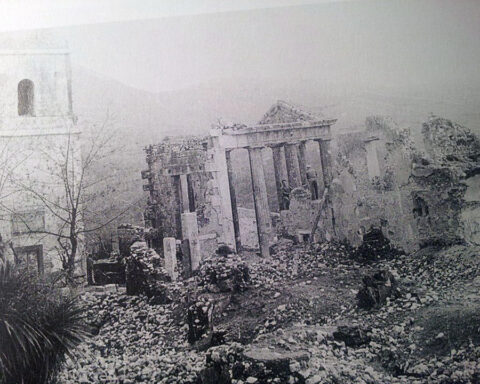 Tempio d'Ercole a Cori dopo il bombardamento